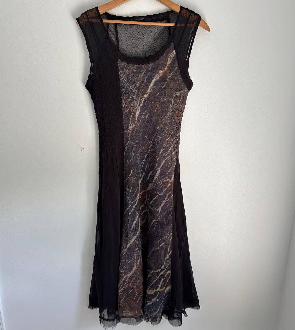 Vintage Y2K Komarov Goth Sheer L Slip Dress Witchy Prom USA Pleated Whimsygoth
